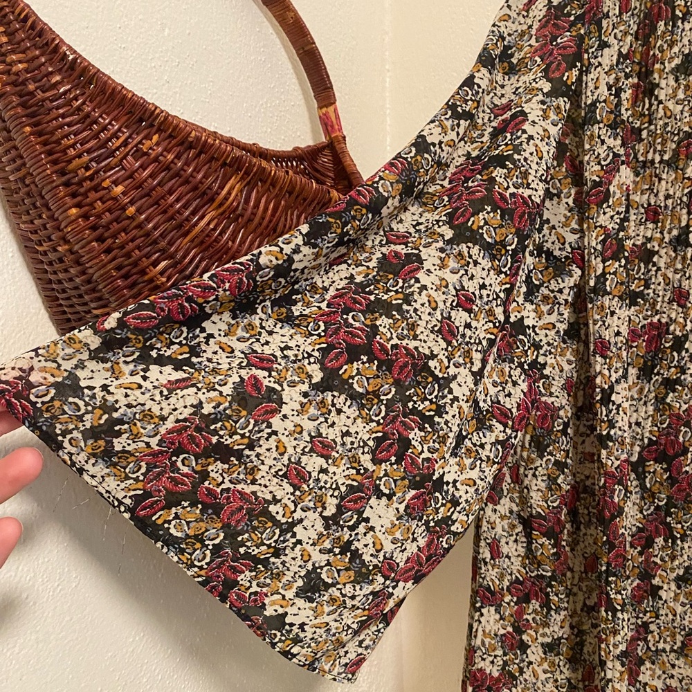 Zara Mock Neck Floral Print 3/4 Sleeve Flowy A-Line Midi Dress Size M - Picture 5 of 7